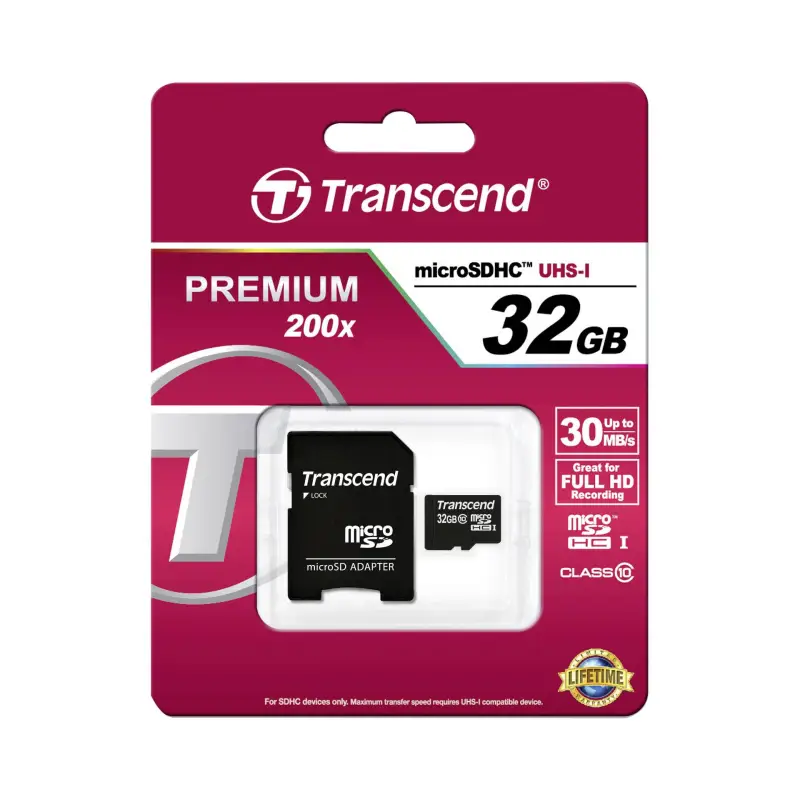 Karta pamięci  Transcend microSDHC         32GB Class 10 + SD-Adapter