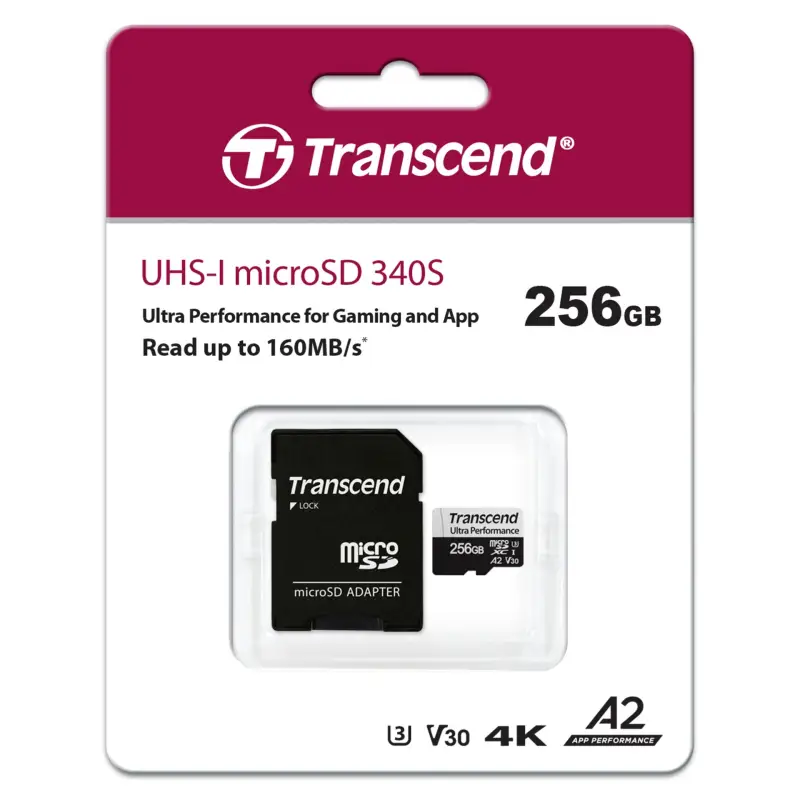 Karta pamięci  Transcend microSDXC 340S   256GB Class 10 UHS-I U3 A2
