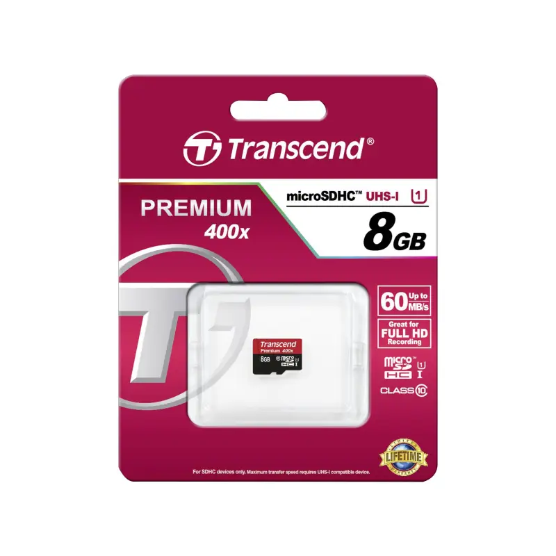 Karta pamięci  Transcend microSDHC          8GB Class 10 UHS-I 400X