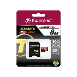 Karta pamięci  Transcend microSDHC MLC      8GB Class 10 UHS-I 600x + adapter SD