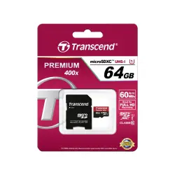 Karta pamięci  Transcend microSDXC         64GB Class 10 UHS-I 400x + adapter SD