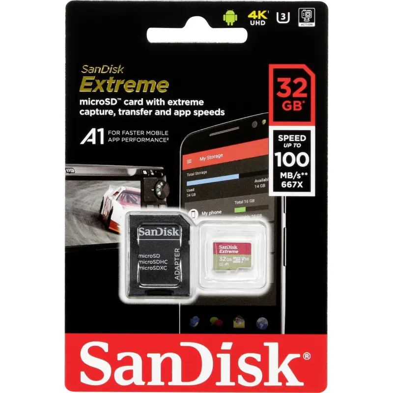 Karta pamięci  SanDisk microSDHC V30 A1    32GB Extreme 100MB SDSQXAF-032G-GN6MA