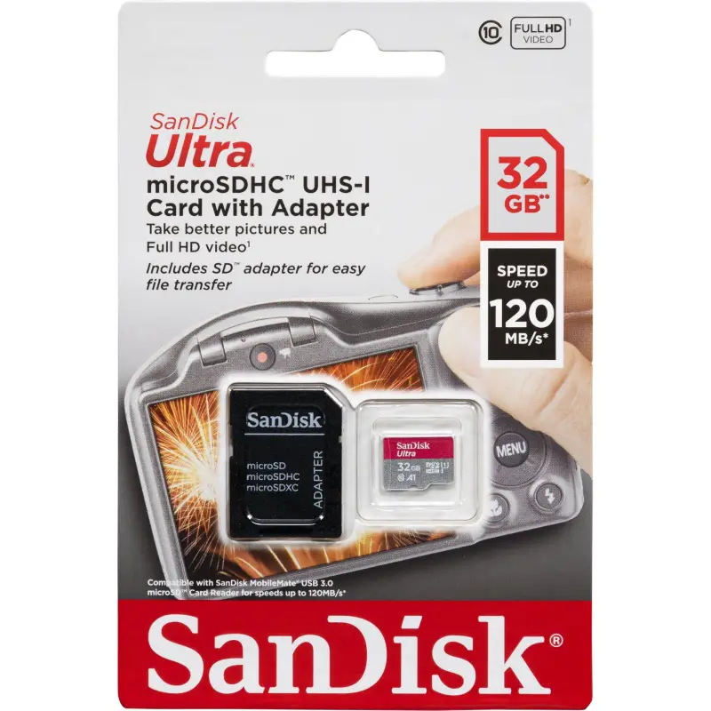 Karta pamięci  SanDisk Ultra microSDHC     32GB 140MB/s.Adapt.SDSQUA4-032G-GN6IA