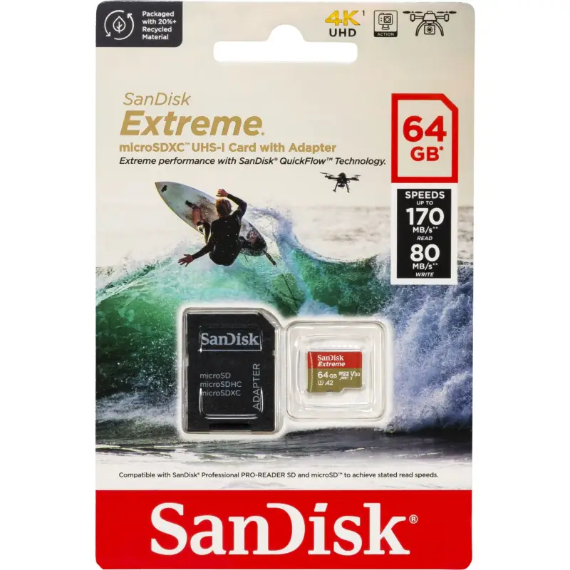 Karta pamięci  SanDisk microSDXC           64GB Extreme A2 C10 V30 UHS-I U3