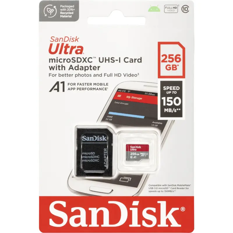 Karta pamięci  SanDisk Ultra microSDXC A1 256GB 150MB/s Adapt.SDSQUAC-256G-GN6MA