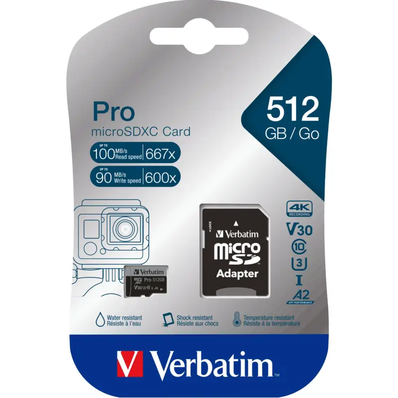 Karta pamięci  Verbatim microSDXC Pro     512GB Class 10 UHS-I incl Adapter