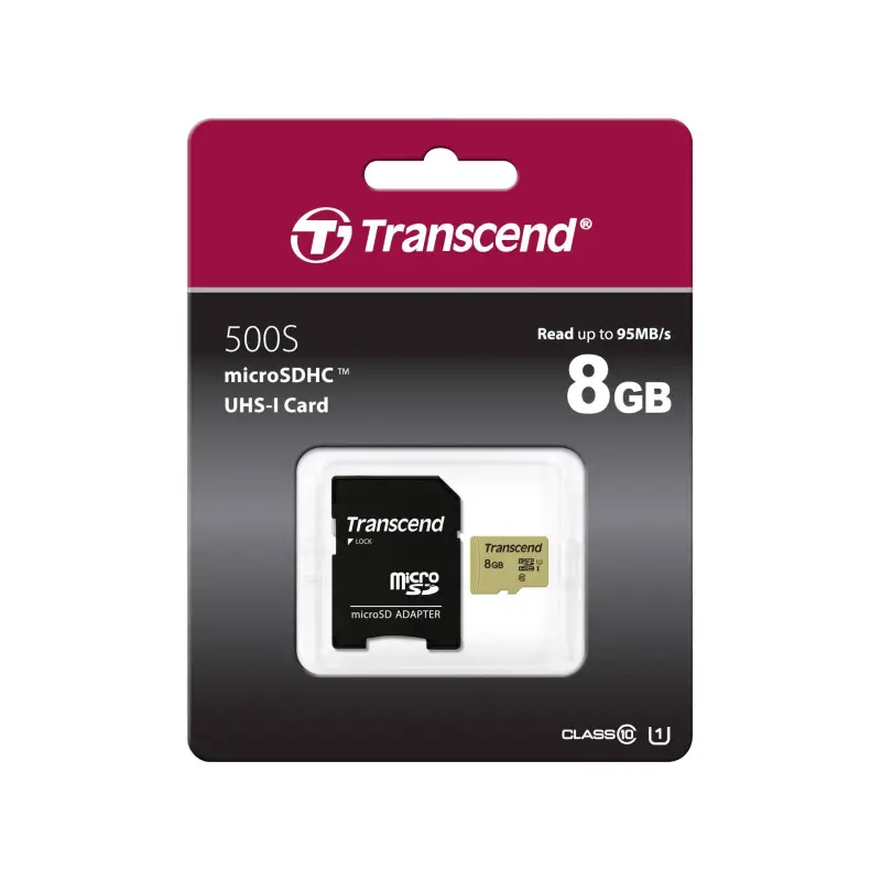Karta pamięci  Transcend microSDHC 500S     8GB Class 10 UHS-I U1 + SD adapter