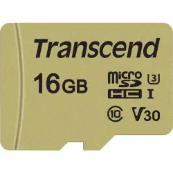 Karta pamięci  Transcend microSDHC 500S    16GB Class 10 UHS-I U3 V30 + adapter