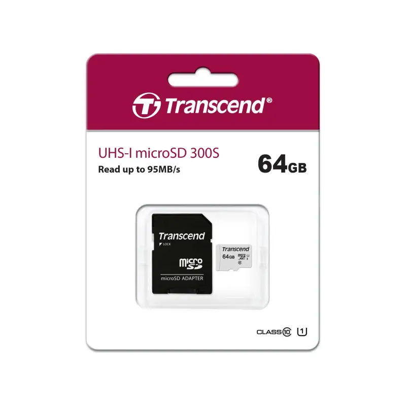 Karta pamięci  Transcend microSDXC 300S-A  64GB Class 10 UHS-I U1