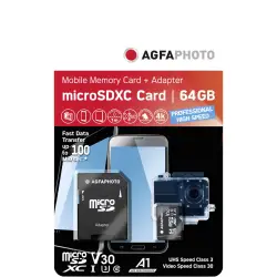 Karta pamięci  AgfaPhoto MicroSDXC UHS-I   64GB High Speed C10 U3 V30 + Adapter