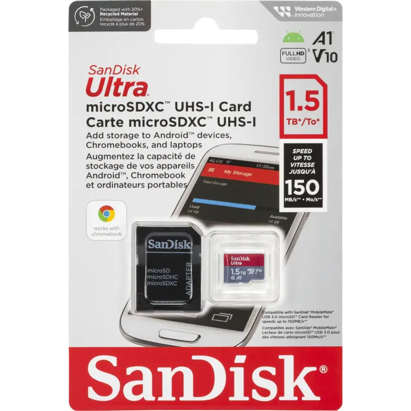 Karta pamięci  SanDisk Ultra microSDXC A1 1,5TB 150MB/s Adapt.SDSQUAC-1T50-GN6MA