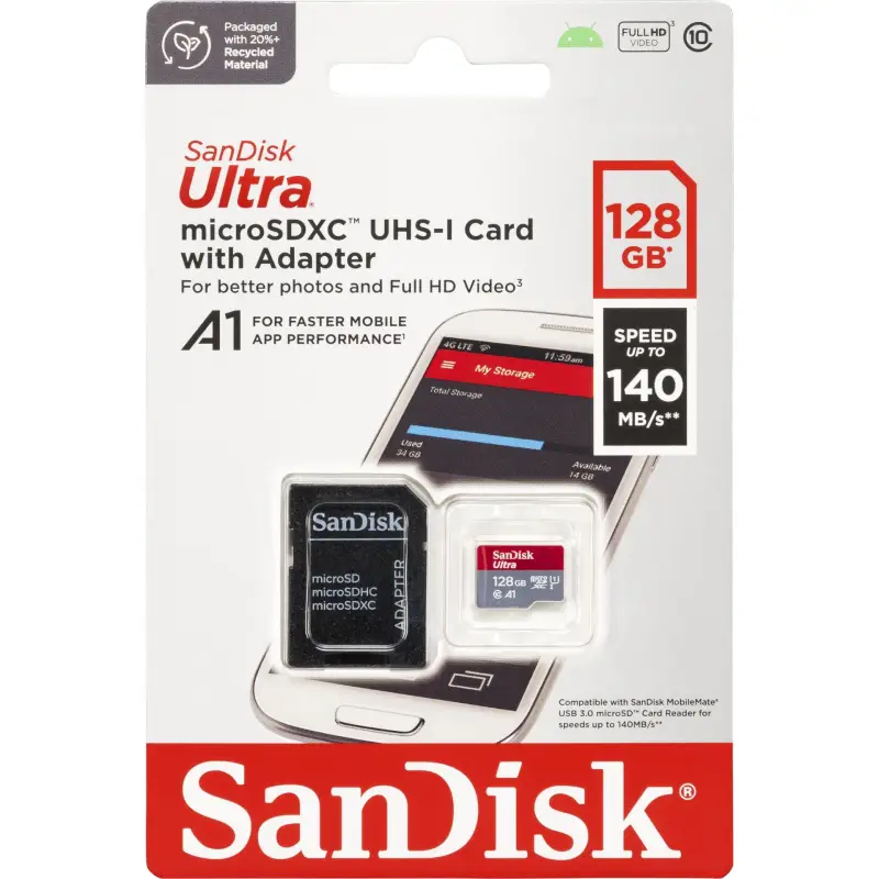Karta pamięci  SanDisk Ultra microSDXC A1 128GB 140MB/s Adapt.SDSQUAB-128G-GN6MA