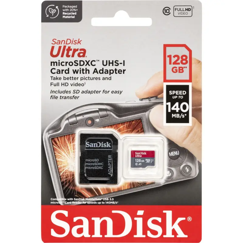 Karta pamięci  SanDisk Ultra microSDHC    128GB 140MB/s.Adapt.SDSQUAB-128G-GN6IA