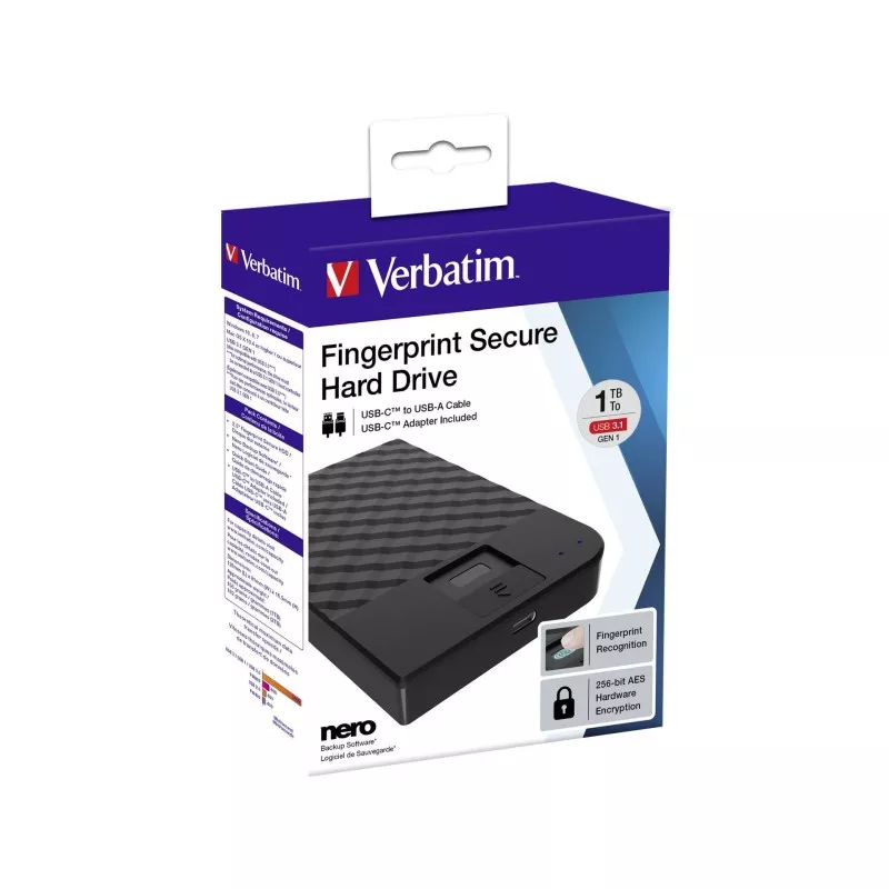 Verbatim Fingerprint Secure  1TB USB 3.1 Gen 1 USB-C 2,5