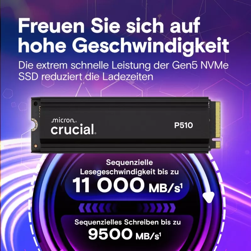 Crucial P510 Gen5 2280       2TB NVMe PCIe M.2 SSD z Heatsink