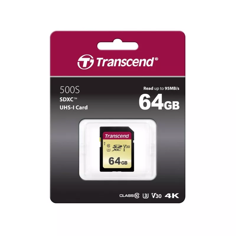 Transcend SDXC 500S         64GB Class 10 UHS-I U3 V30