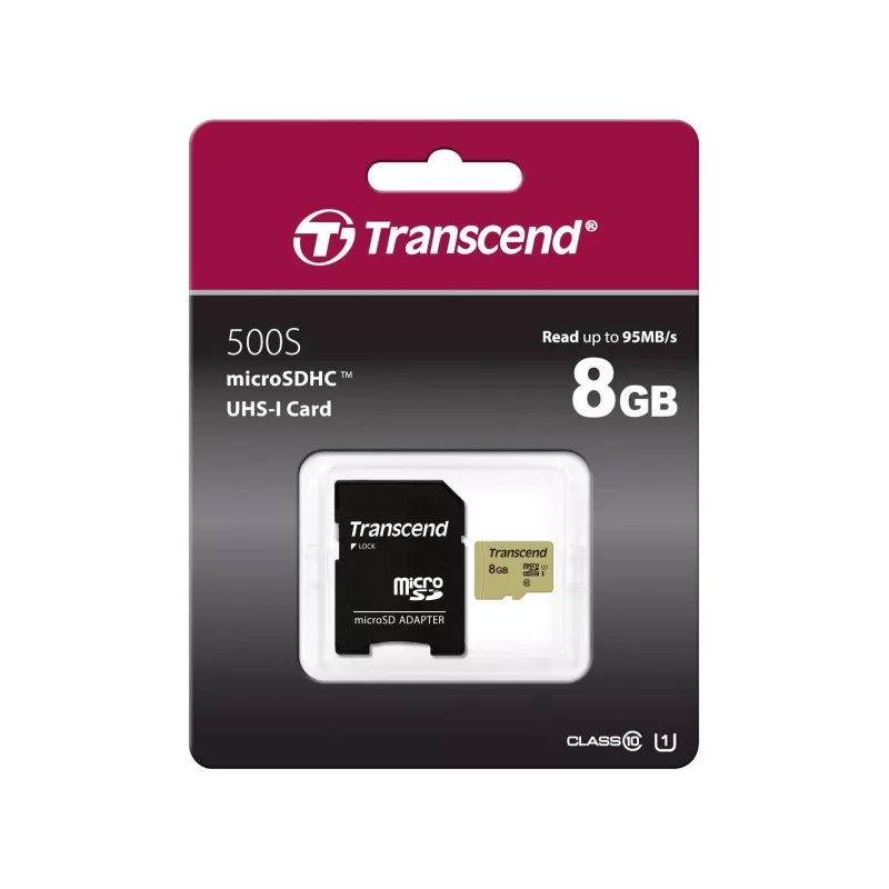 Transcend microSDHC 500S     8GB Class 10 UHS-I U1 + SD adapter