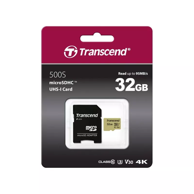 Transcend microSDHC 500S    32GB Class 10 UHS-I U3 V30 + adapter