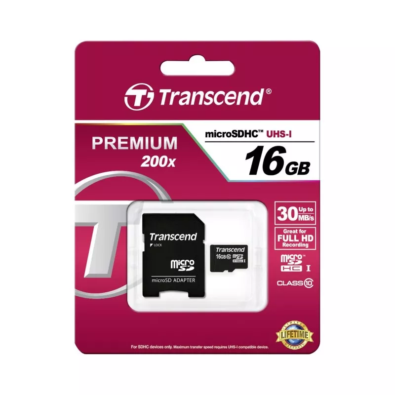 Transcend microSDHC         16GB Class 10 + adapter SD