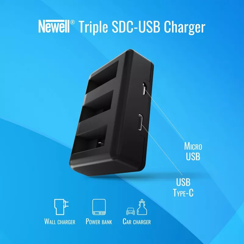 Ładowarka trójkanałowa Newell SDC-USB do akumulatorów AHDBT-901 do GoPro