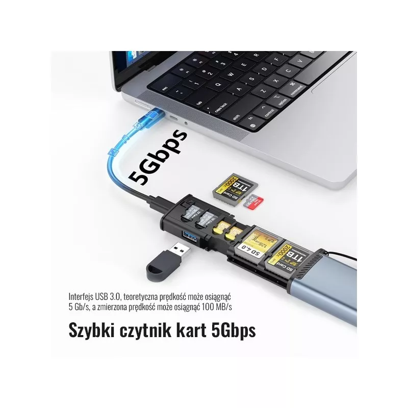 PRO STUFF CH-354, Etui I Czytnik 2w1 Na 9 Kart Pamięci Micro Sd / Uhs / Sdxc Usb-c