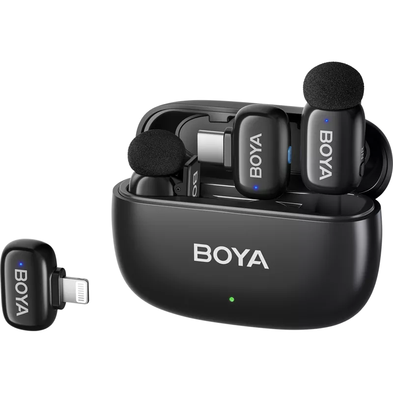 Boya Mini-12 Ultracompact 2.4GHz Wireless Microphone System with lightning+USB-C (Black)