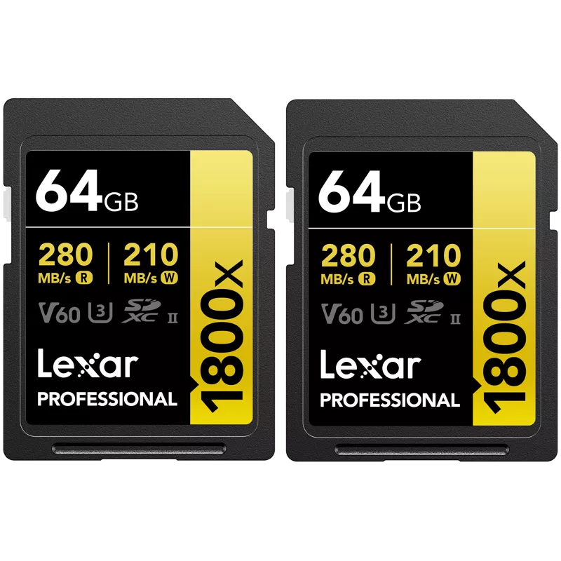 Lexar SDXC Pro 1800x U3 UHS-II R280/W210 (V60) 64GB - 2pack
