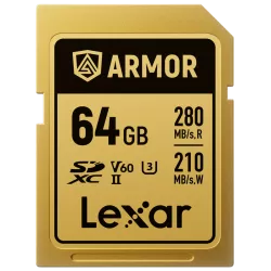 Lexar SDXC ARMOR Gold UHS-II U3, Stainless Steel, IP68 R280/W210 (V60) 64GB