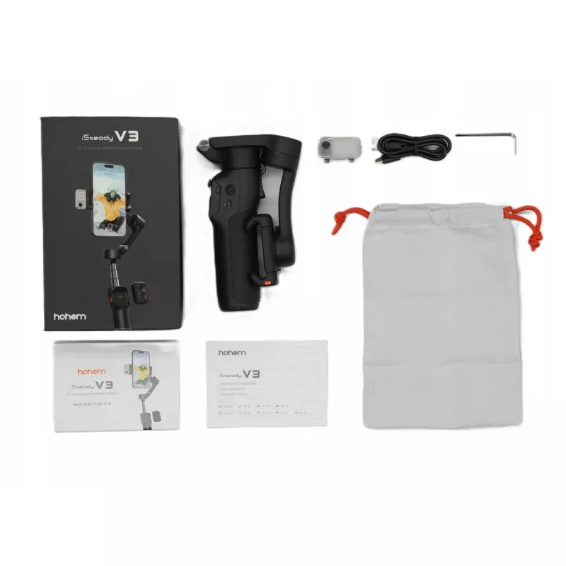 Gimbal Stabilizator  Lampa Led Pilot Selfie Stick - Telefon / Hohem Isteady V3 / Czarny