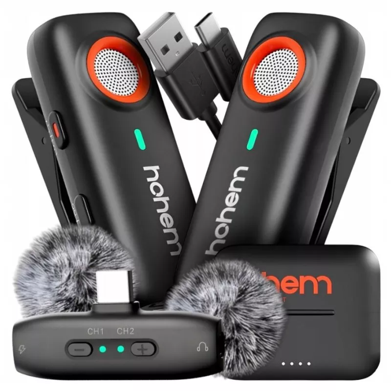 2x Mikrofon Bezprzewodowy + Etui Ładujące 2tx 1rx Hohem / Mic-01 / Usb-c Type-c