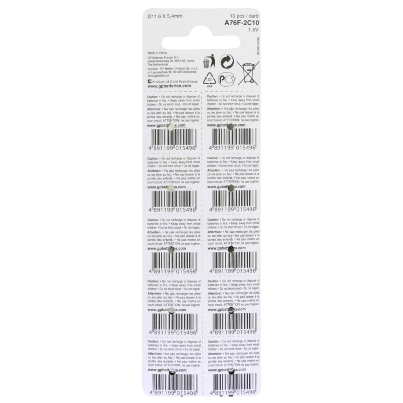 1x10 GP Alkaline LR44, 76A baterie guzikowe 1,5V