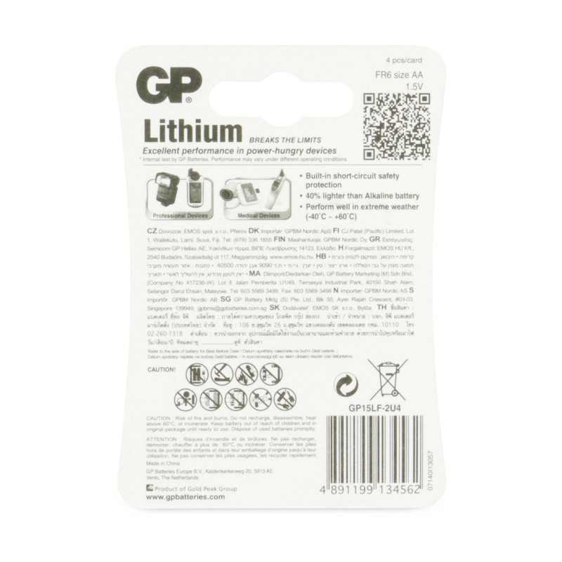 1x4 GP Lithium Mignon 1,5V AA                     07015LF-C
