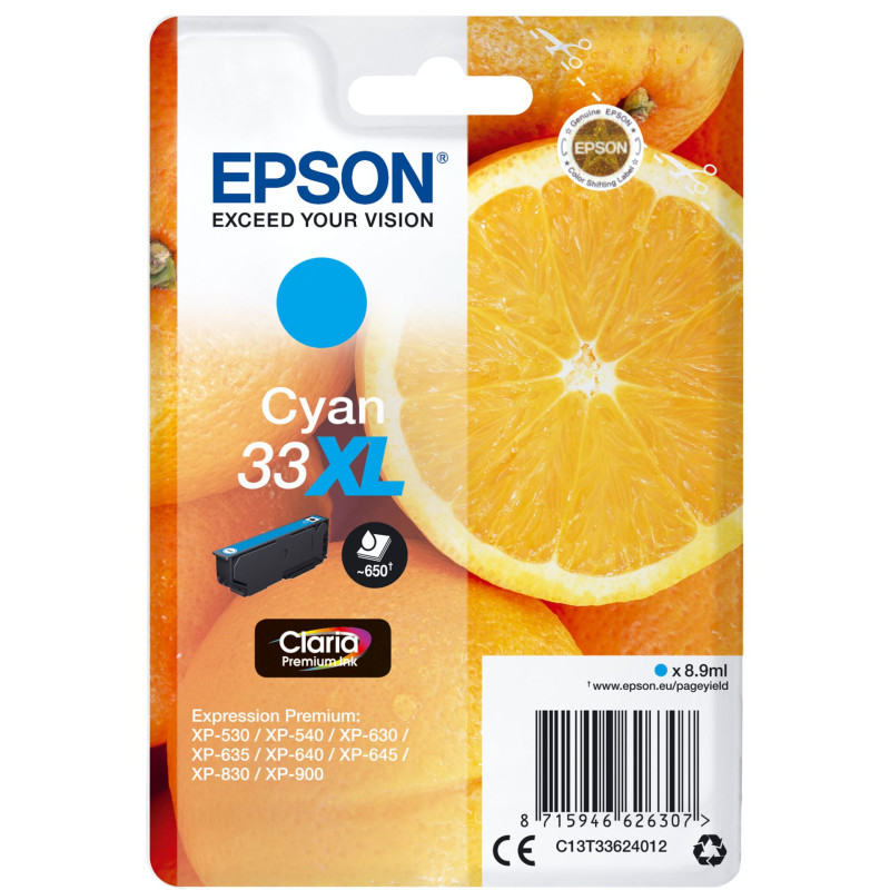 Epson Tusz cyan Claria Premium 33 XL      T 3362