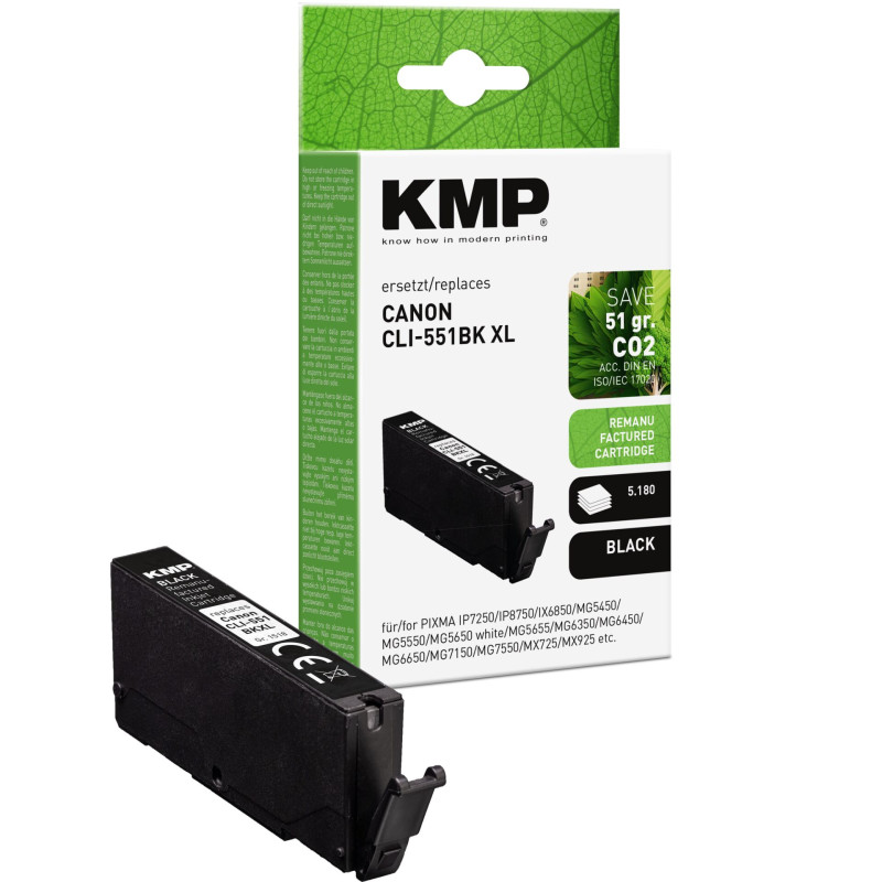 KMP tusz czarny zamiennik Canon CLI-551 BK XL 6443B001