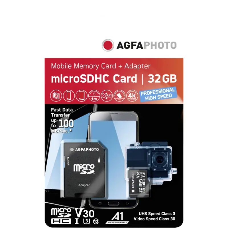AgfaPhoto MicroSDHC UHS I   32GB Prof. High Speed U3 V30 A1