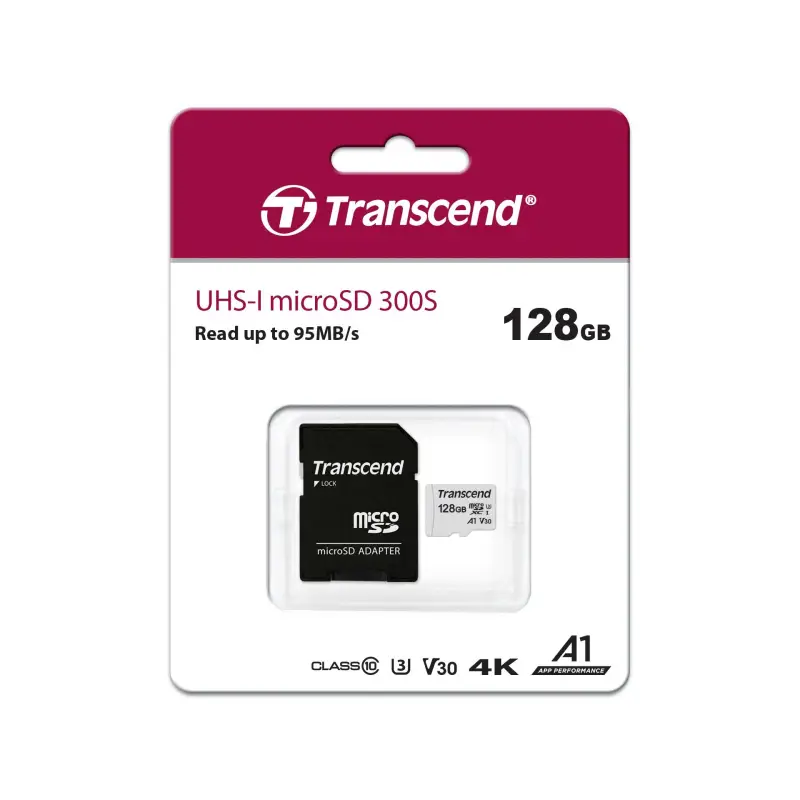 Transcend microSDXC 300S-A 128GB Class 10 UHS-I U3 V30 A1