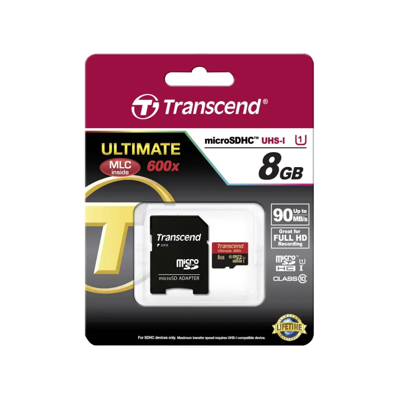 Transcend microSDHC MLC      8GB Class 10 UHS-I 600x + adapter SD