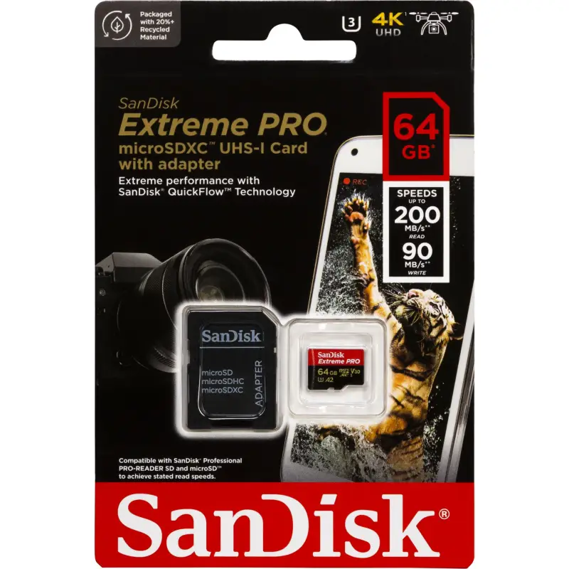 SanDisk microSDXC           64GB Extreme Pro A2 C10 V30 UHS-I U3
