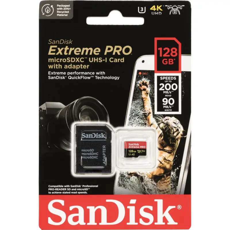 SanDisk microSDXC          128GB Extreme Pro A2 C10 V30 UHS-I U3