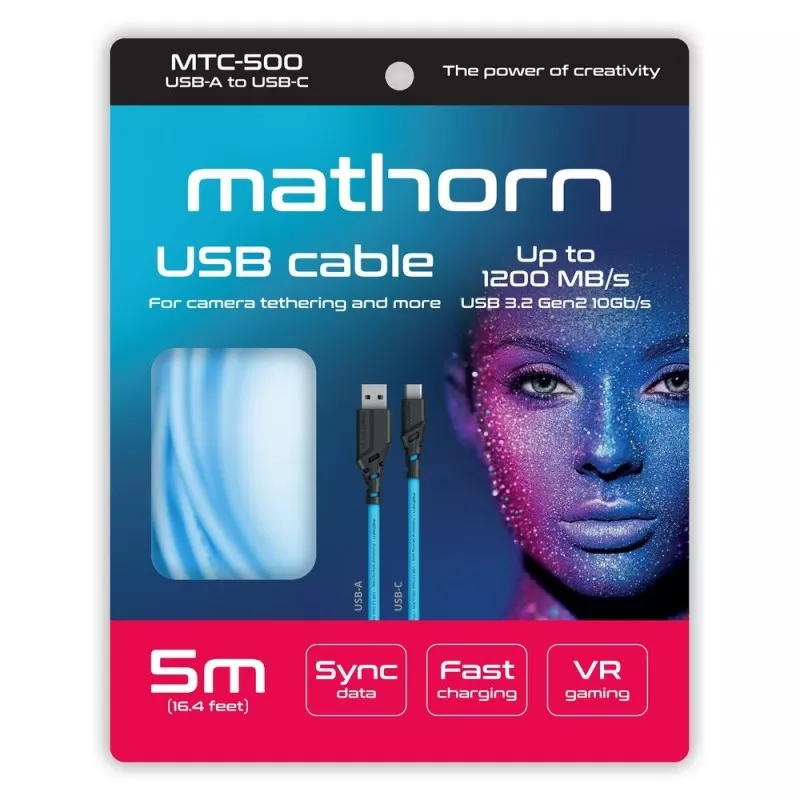 Kabel fotograficzny Mathorn MTC-500 5m 10Gbps 60W USB A-C ArcticBlue