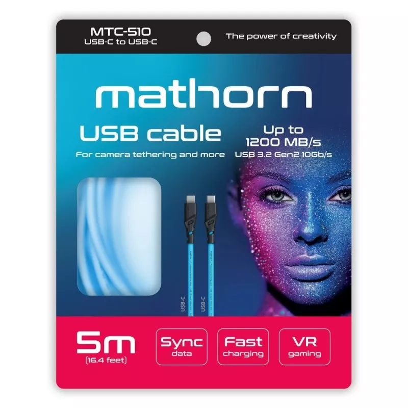 Kabel fotograficzny Mathorn MTC-510 5m 10Gbps 60W USB C-C ArcticBlue
