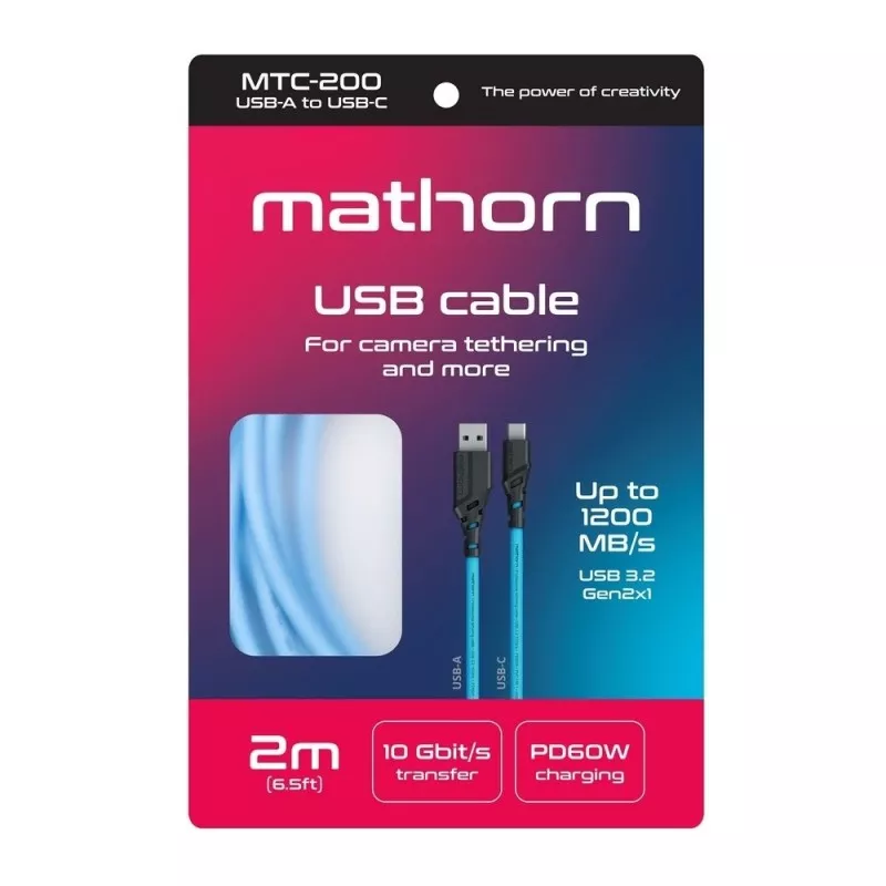 Kabel fotograficzny Mathorn MTC-200 2m 10Gbps PD60W USB A-C ArcticBlue