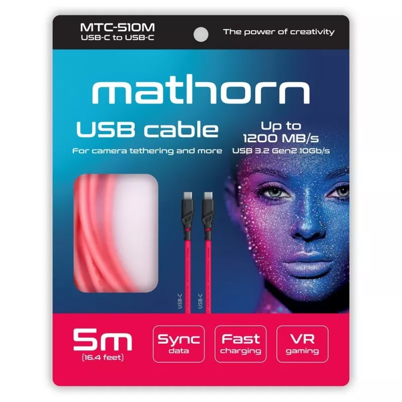 Kabel fotograficzny Mathorn MTC-510M 5m 10Gbps 60W USB C-C Magenta