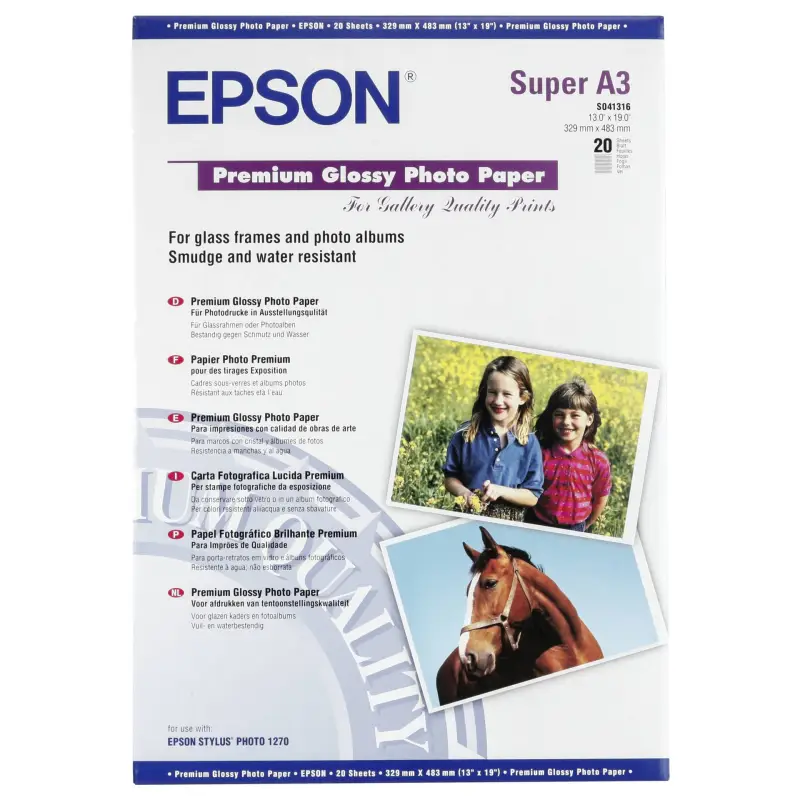 Epson Premium Glossy Photo Paper A 3+, 20 kartek, 255 g S 041316