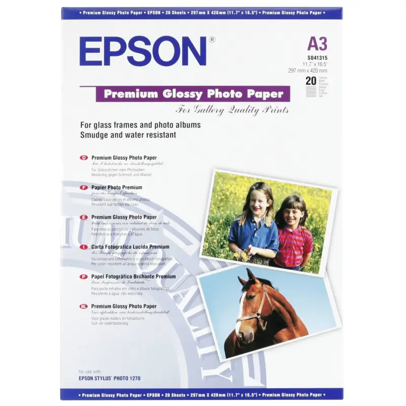 Epson Premium Glossy Photo Paper A 3, 20 kartek, 255 g S 041315