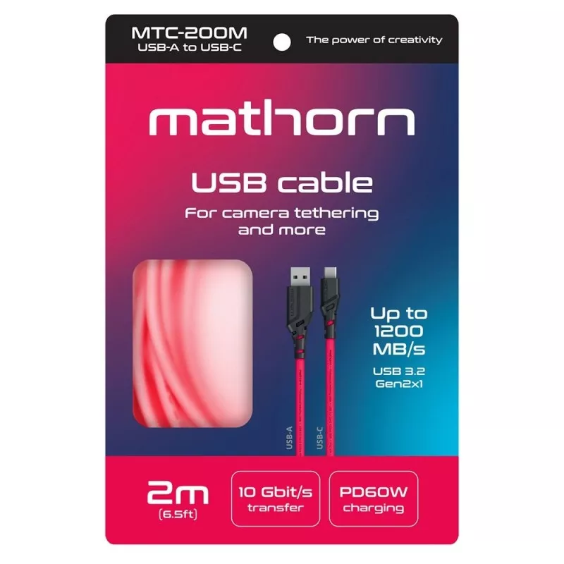 Kabel fotograficzny Mathorn MTC-200M 2m 10Gbps PD60W USB A-C Magenta