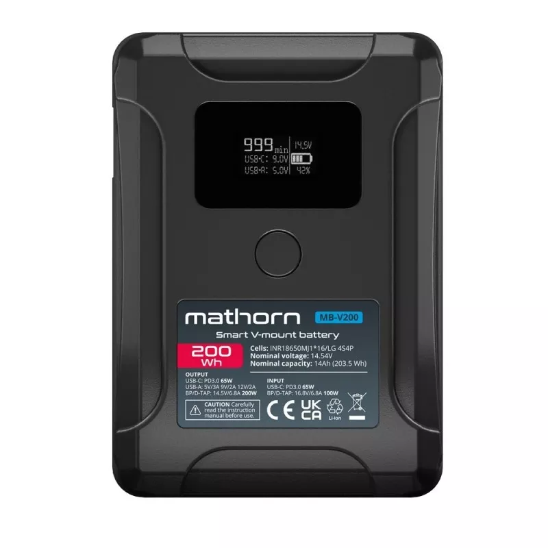 Bateria Mathorn MB-V200 14000mAh PD65W OLED USB-C 200Wh V-mount