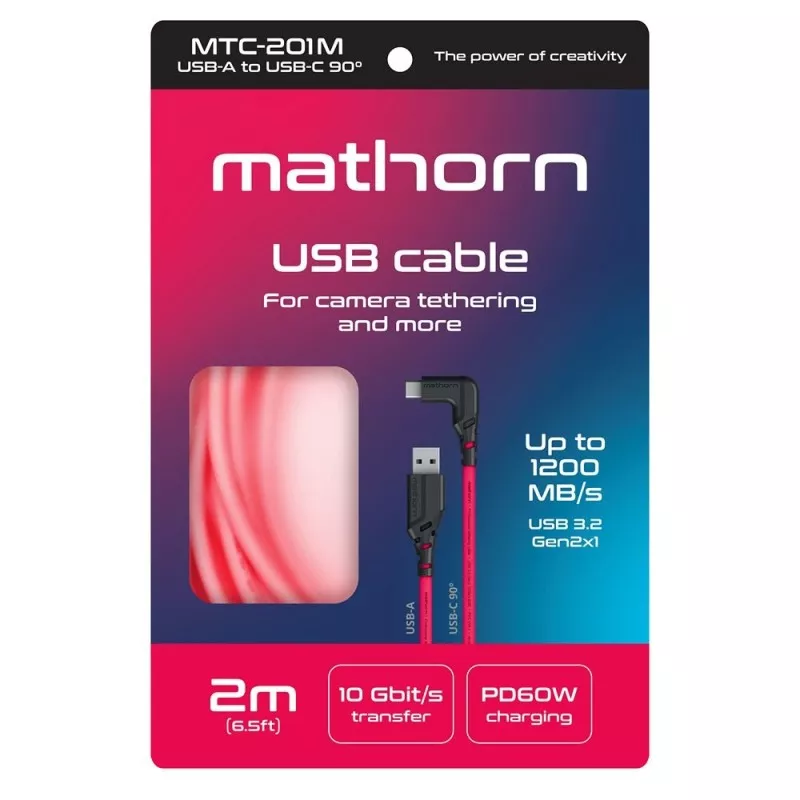 Kabel fotograficzny Mathorn MTC-201M 2m 10Gbps 60W USB A-C90 Magenta
