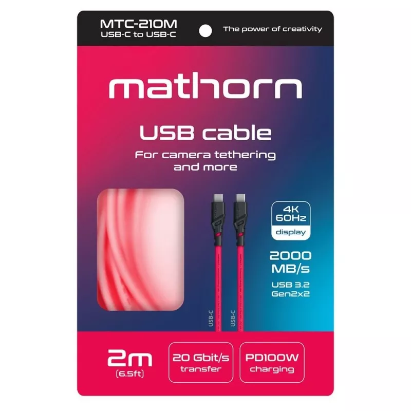 Kabel fotograficzny Mathorn MTC-210M 2m 20Gbps 4K 60Hz PD100W USB C-C Magenta