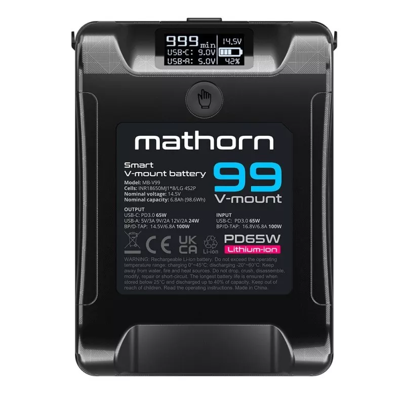 Bateria Mathorn MB-V99 6800mAh PD65W OLED USB-C 99Wh V-mount